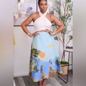 Worthington Midi Skirt Women's Sz 14 Blue/Orange
Italian Rivera Graphic Print